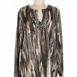 Chico's Black and Brown Beaded Blouse